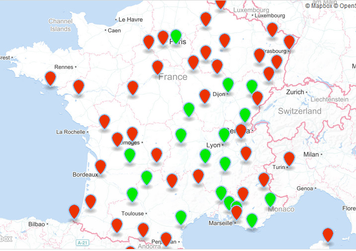 Mp of the video stations (in green) that recorded the June 22nd, 01h 14 UT fireball over South-Eastern France. Credit: FRIPON