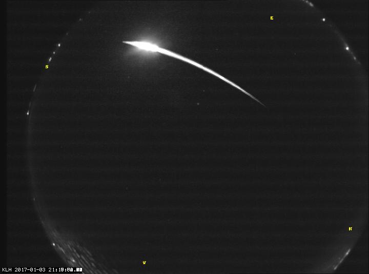 Quadrantid fireball over Denmark 2017 January 3, 20h17m00s UT